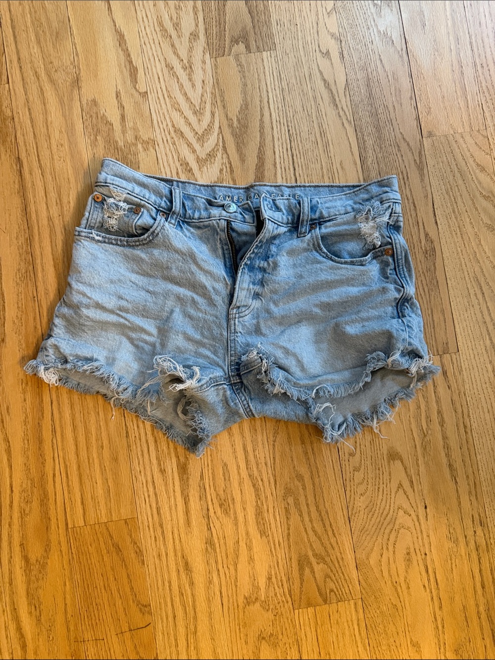 American Eagle Outfitters Light Wash Frayed Denim Shorts